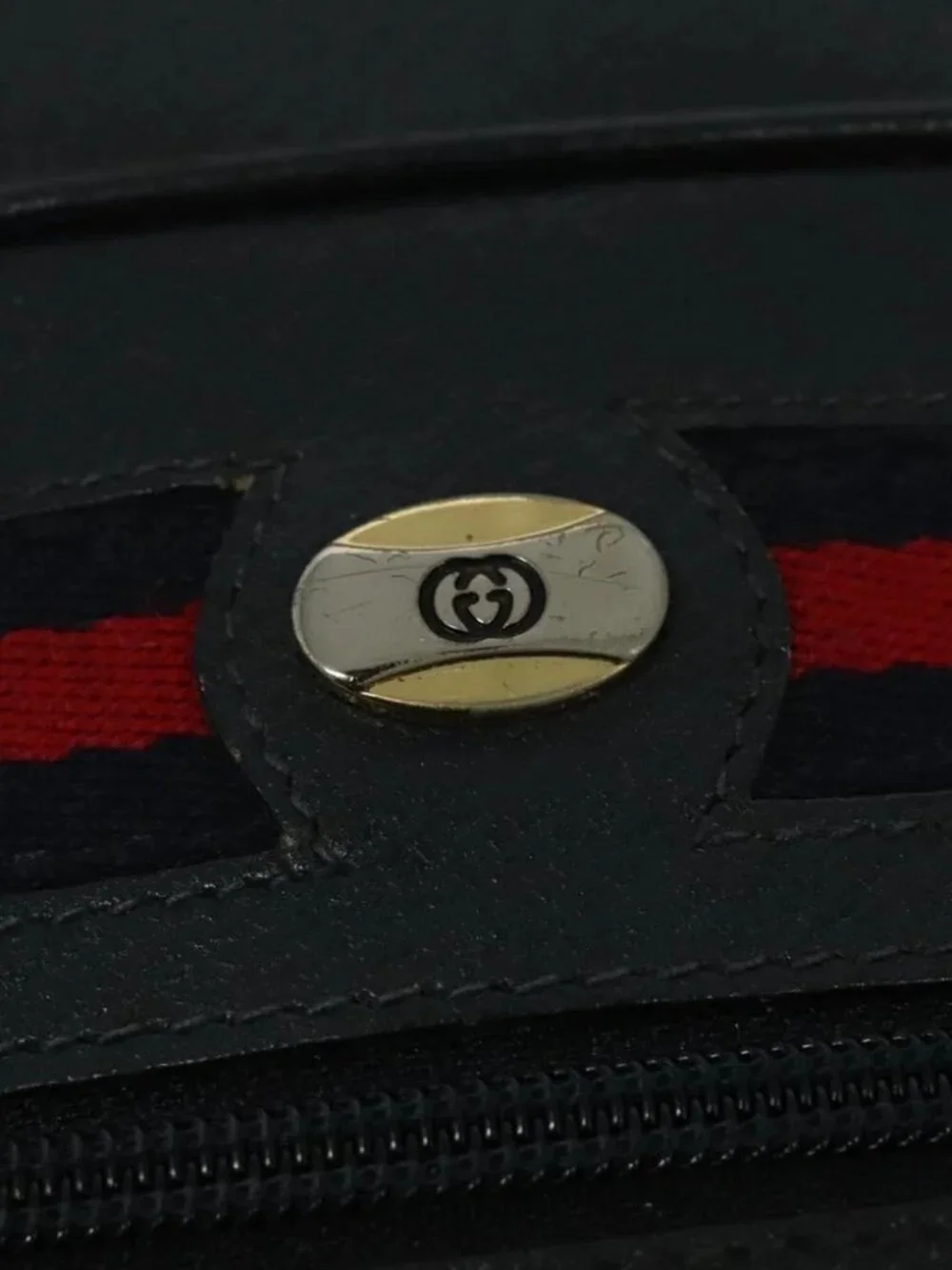 GUCCI GG Supreme Sherry Line Shoulder Bag PVC Navy Gold - Picture 8 of 16